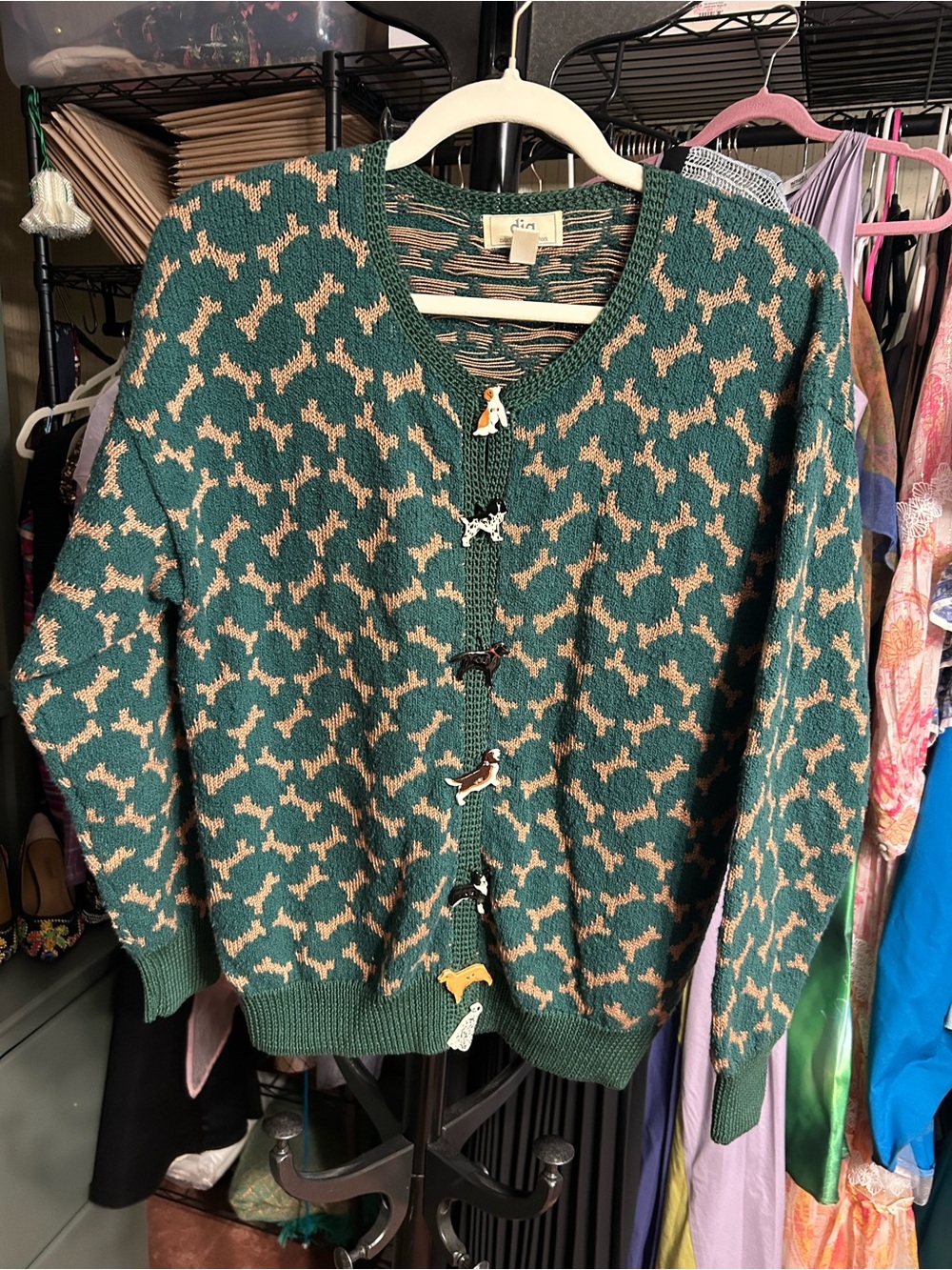 Vintage 1987 Dia North of Boston Dog Bone Cardigan Sweater S - Picture 2 of 11
